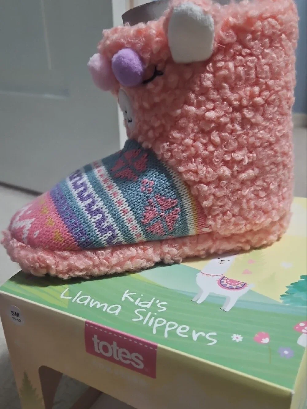 totes Pink Kid's Llama Slippers with Multicolor Accents